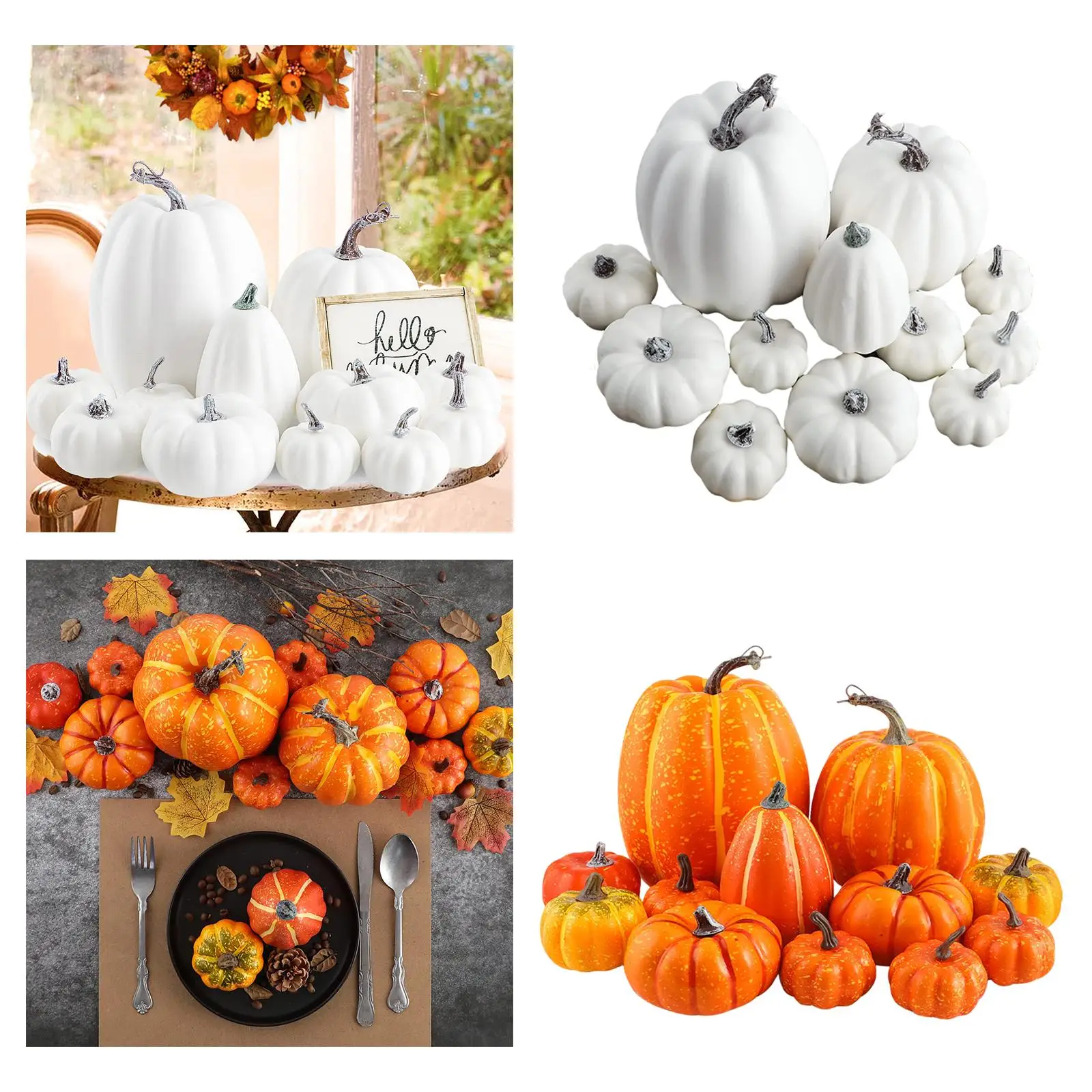 12x Artificial Pumpkins Set Large Decoration for Autumn Halloween Fall Holiday