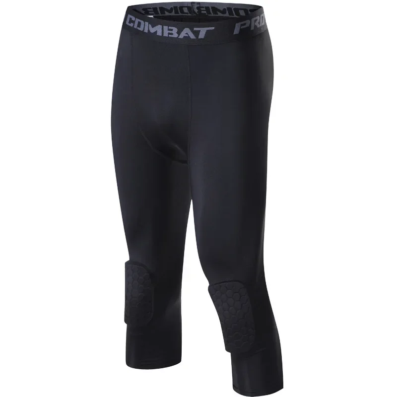 Pantaloni da allenamento al polpaccio con compressione Legging da uomo Collant da corsa Solido Basket Pantaloni da allenamento elastici in vita ad asciugatura rapida da uomo