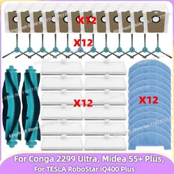 Compatible con piezas de repuesto para aspiradoras ( Midea S5+ Plus, Conga 2299 Ultra Home X-Treme Genesis, TESLA RoboStar iQ400 Plus ) - cepillo principal, cepillo lateral, filtro HEPA, paño de fregona, bolsa de polvo