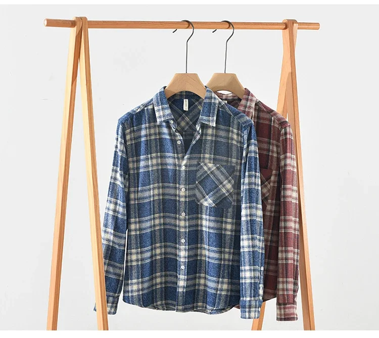 

Корейская модная клетчатая рубашка для мужчин с длинным рукавом, весенне-осенние повседневные рубашки из чистого хлопка, рубашка с карманами и лацканами, удобная мужская одежда