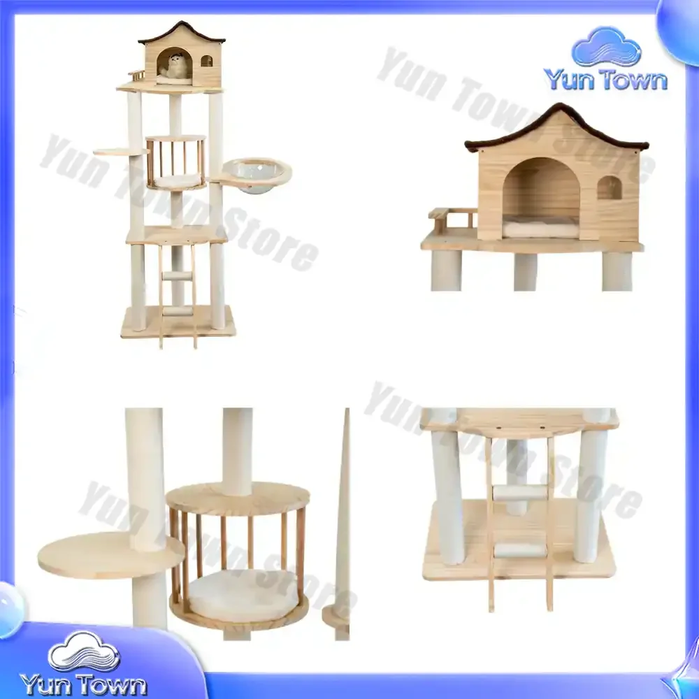 High Quality Large Multi-Level Cat Tree House Wooden Cat Climbing Tower with Sisal Scratching Post