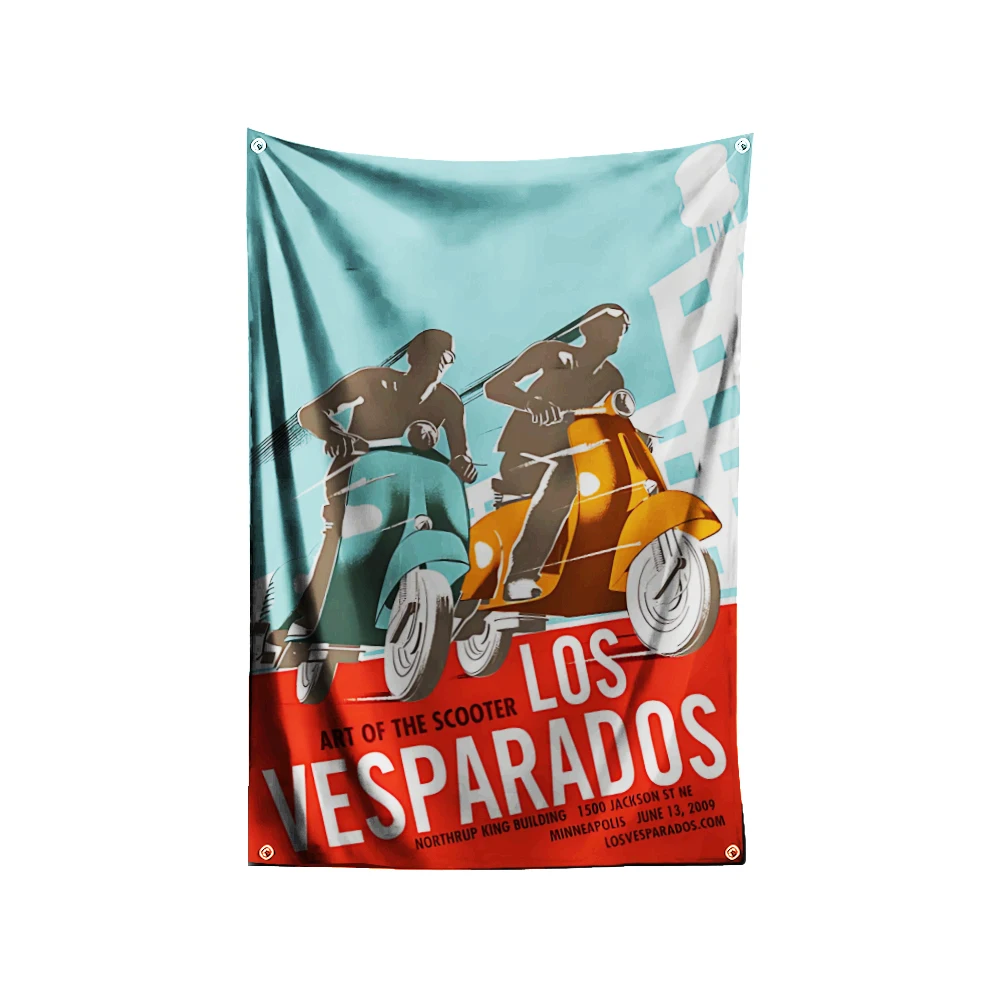 Italy Vespa Scooter Flag Polyester Digital Printing Banner 4 Sizes for Garage Wall Art Out Door Decoration With Brass Grommets