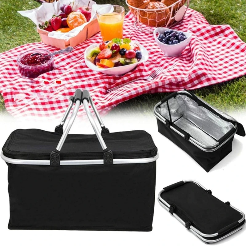 

Outdoor Picnic Bag Large Insulated Picnic Bag with Aluminium Handle Water Resistant Leakproof Collapsible Portable Cooler Basket