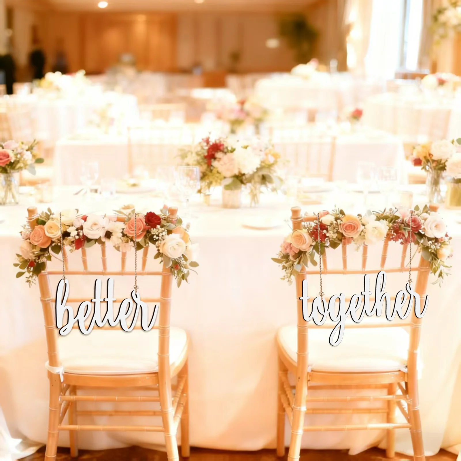 لافتات كرسي أفضل معًا - مجموعة زفاف خشبية بيضاء، لافتات كرسي مكونة من قطعتين للاستقبال، ديكور زفاف ريفي