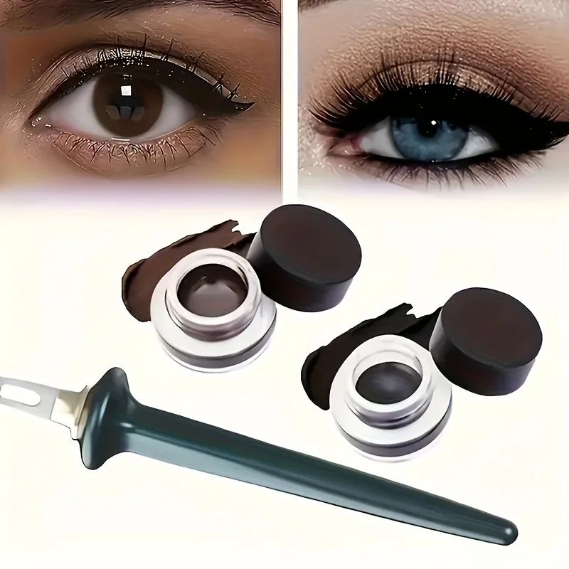 Silicone Eyeliner Brush with Black and Brown Eyeliner Paste 3pcs Set for Beginners, Portable Makeup Kit