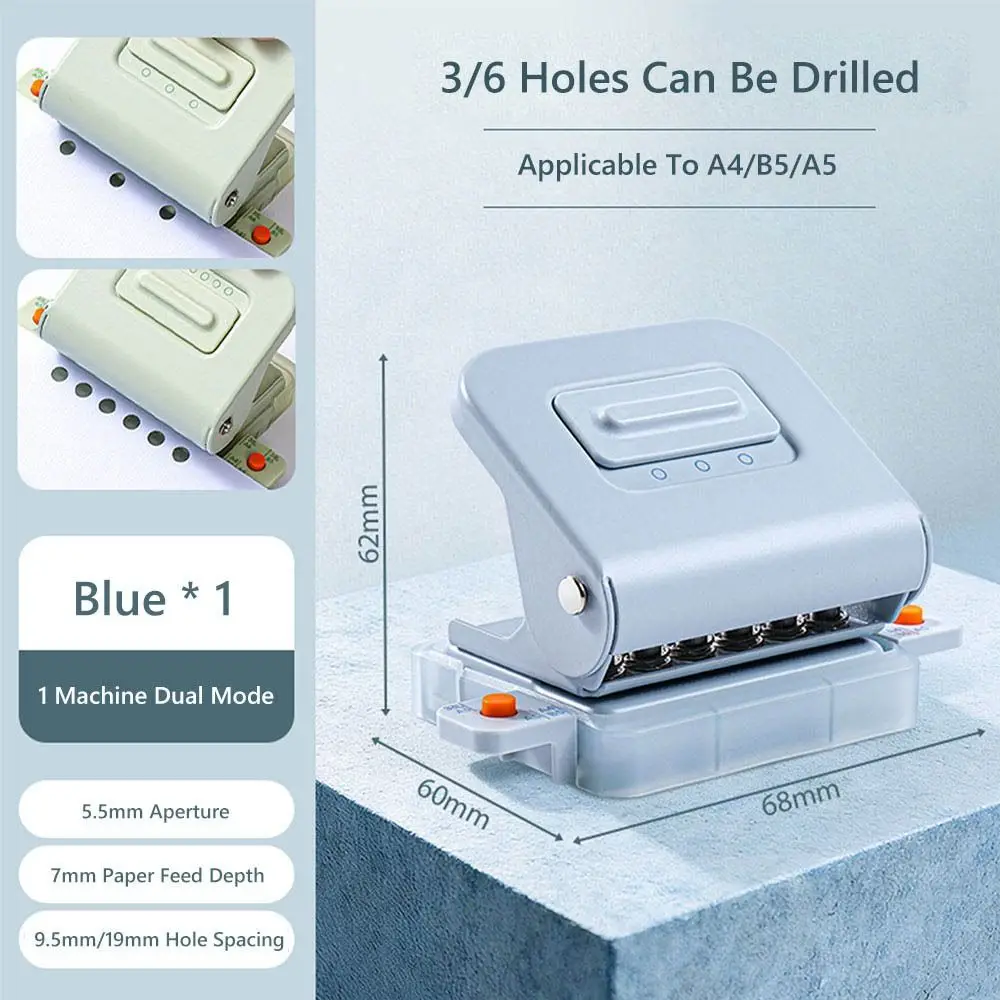 Multi-functional 3/6Holes Loose-leaf Hole Puncher Mini Binding Tools Paper Puncher Hole Punching Tool Students