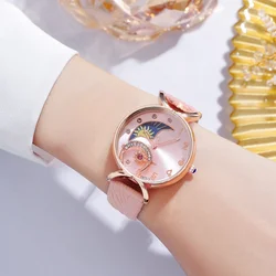 Casual Women Watch Quartz Wristwatch PU Leather Moon with Diamonds Watches for Women Clock Gift Reloj Mujer Montre Femme