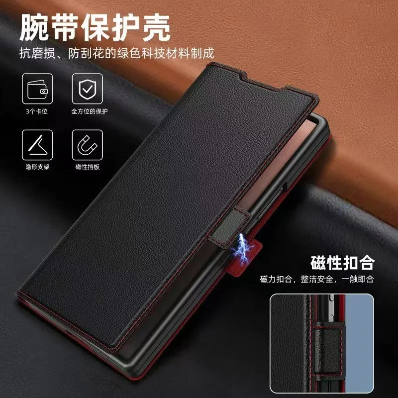 For Samsung Galaxy Z Fold 7 6 5 4 3 5G Luxury PU Leather Wallet Card Holder Phone Case With Screen Protect Film Shockproof Cover - Image 3