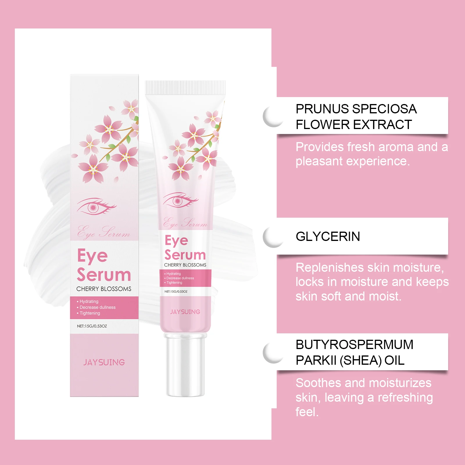 JAYSUING Sakura Eye Serum Anti Dark Circles Puffiness Eye Bag Wrinkle Remover Firming Moisturizing Brightening Eye Lifting Cream