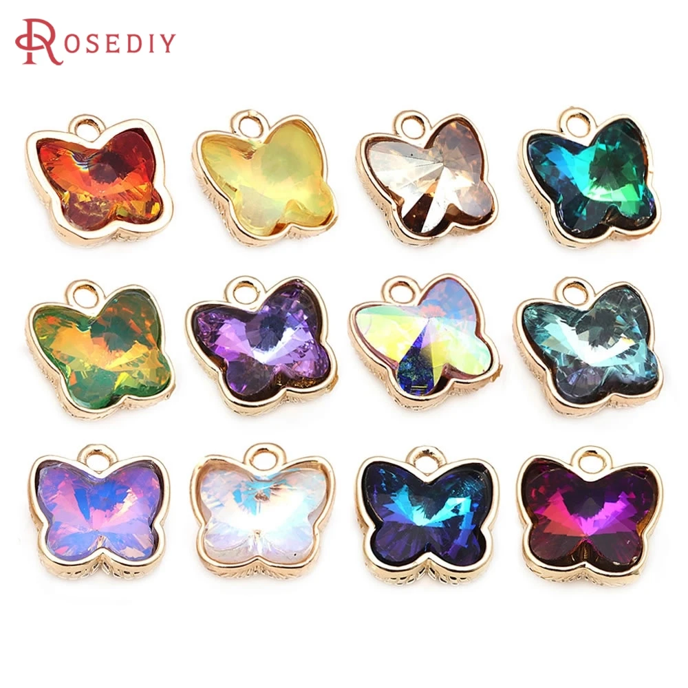 

10PCS 18K Gold Color Brass Glass Butterfly Charms Pendants Necklace Earrings Diy Jewelry Accessories