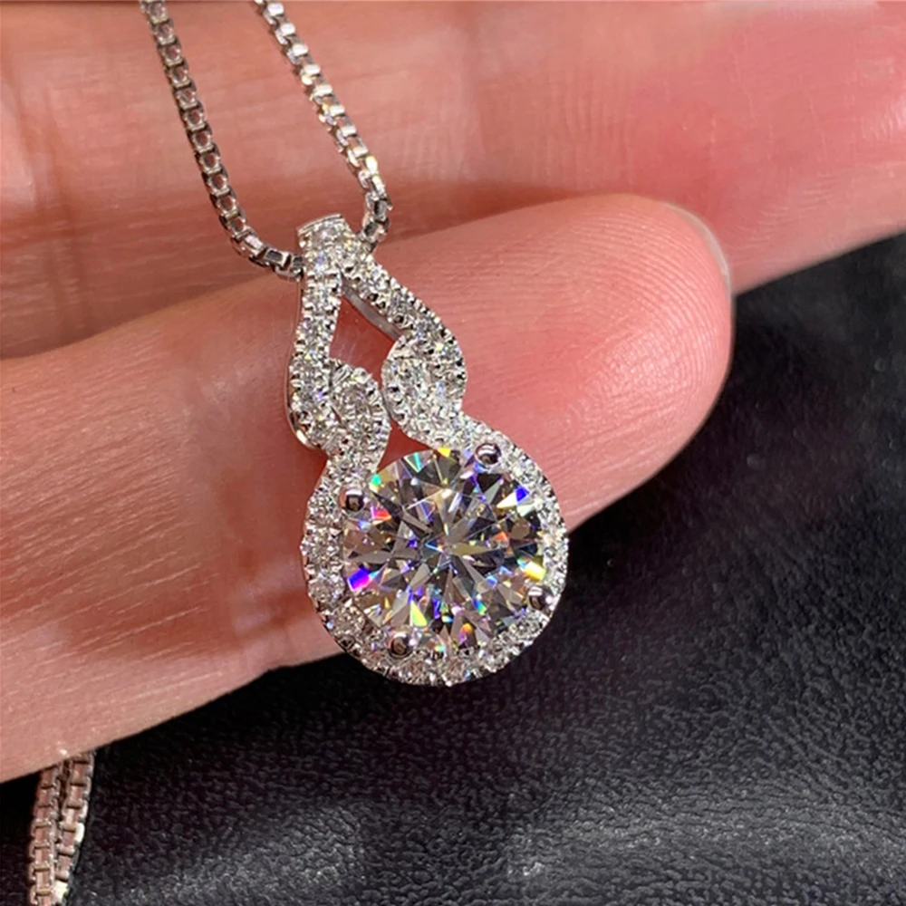 OXTAO D Color Moissanite Infinity Pendant Necklace Women Real 925 Sterling Silver Engagement Luxury Gourd Shape Jewelry