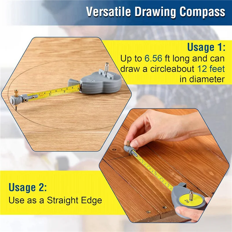 HHTL 2X Rotape Tape Measure Compass With 20 Pencil Leads,Measure Compass For Drawing Circles And Lines With Tape Measure