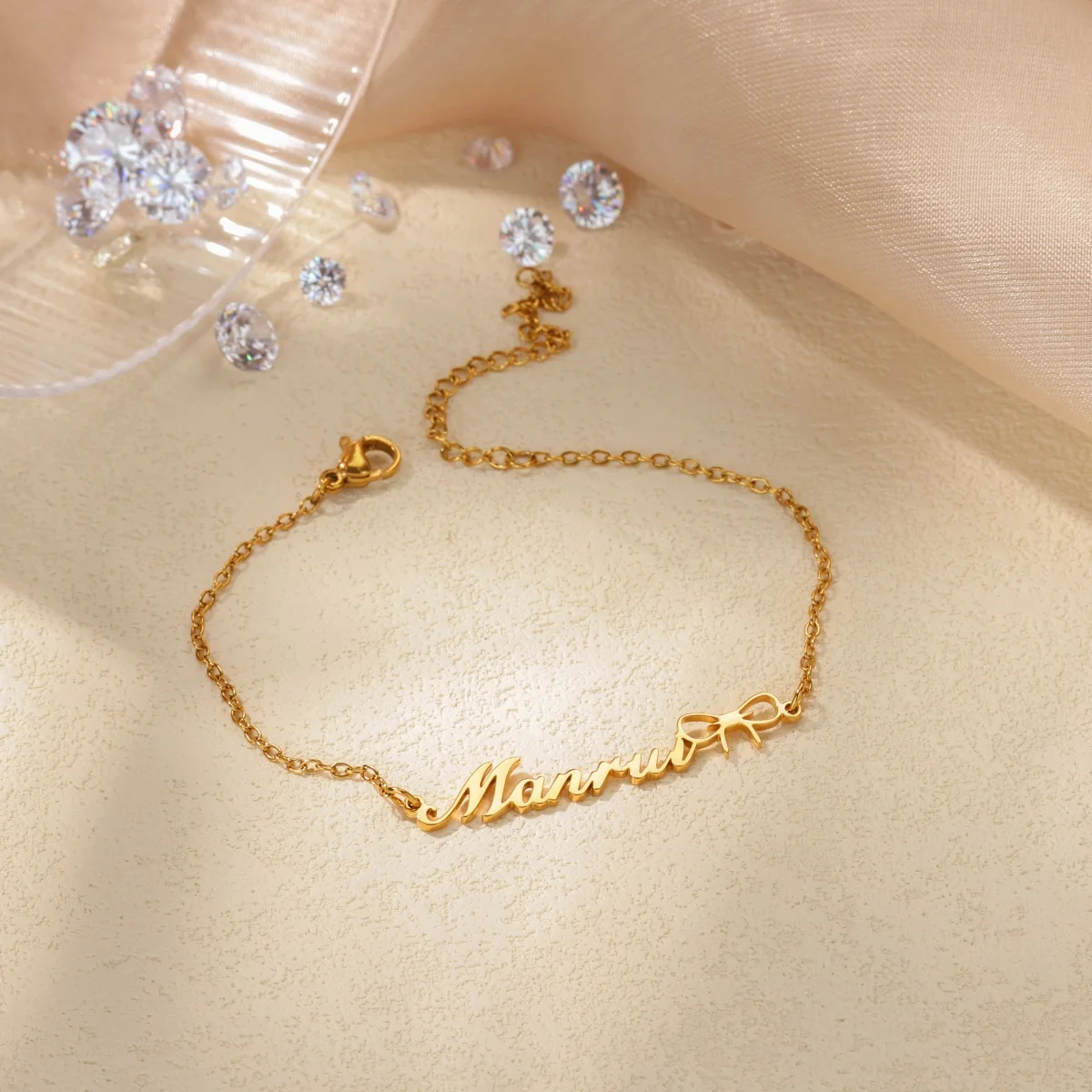 

Custom Name Bow Bracelet For Women Man Personalized Name Stainless Steel Bracelet Couples Bracelets Femme Customized Jewelry