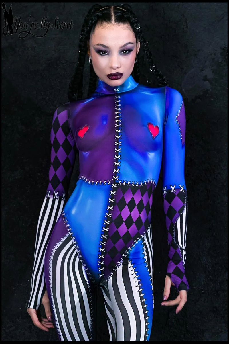 Women Clown Catsuit Halloween Cosplay Costume 3D Printed Zentai Bodysuit Spandex Jumpsuit Festival Carnival Party Rave Outfit