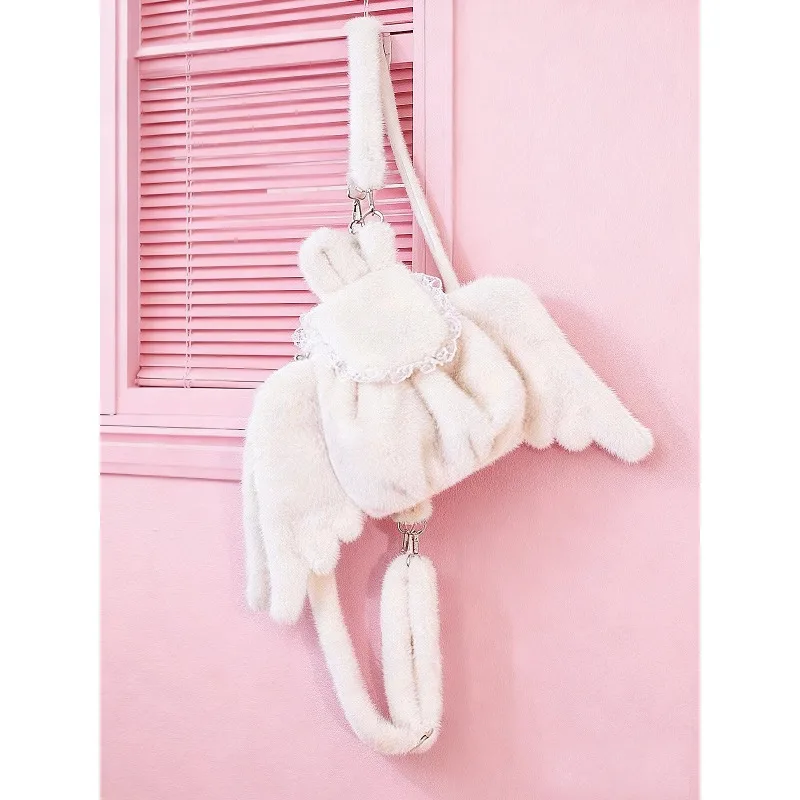 DoLife Store 2026 Y2K Cute Angel Plush Wings Backpack Niche Personality Autumn and Winter Messenger Bag White Angel Satchel