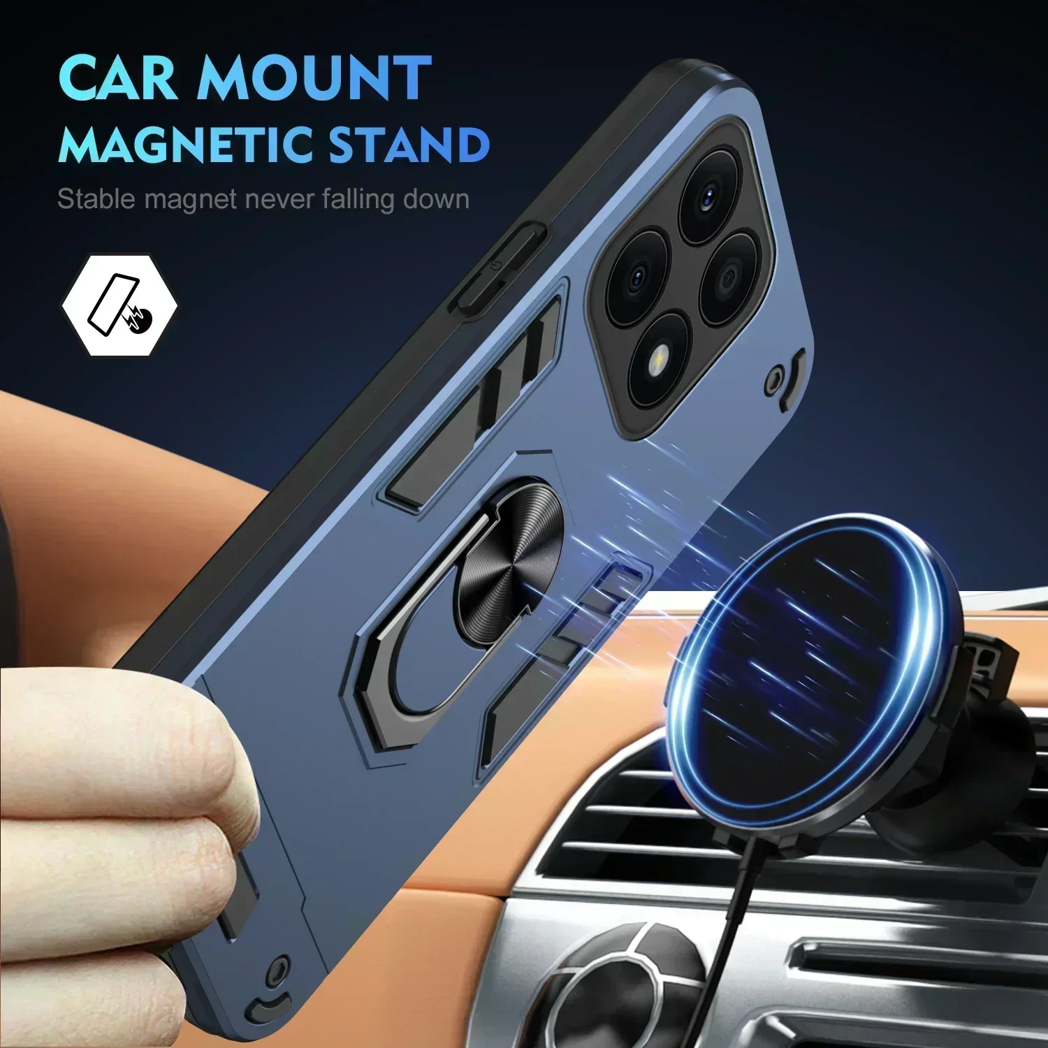 Magnetic Phone Holder Case for Huawei Honor X9A X8A X7A X6A X9 X8 X7 X6 X5 Plus 90 Lite Cases Luxury Protect Bumper Back Cover