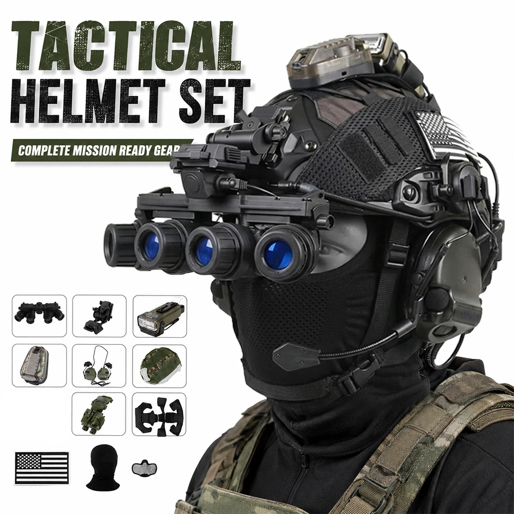 

Tactical FAST Helmet Kit with Airsoft 18 NVG Model Comms Headset Survival Signal Light Mask Signal Light Hunting Shooting Gear