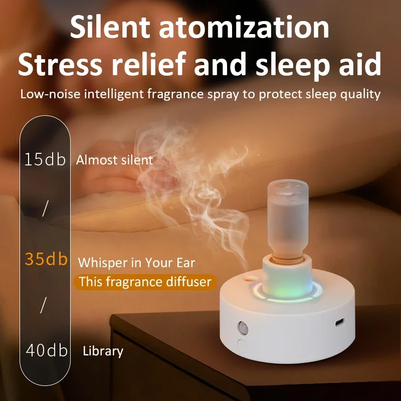 Smart Sensor Automatic Scent Diffuser, Quiet Auto Spray Air Freshener, Portable Fragrance Sprayer with RGB Ambient Light, Aroma Dispenser for Bedroom, Office, Desktop, Home Decor
