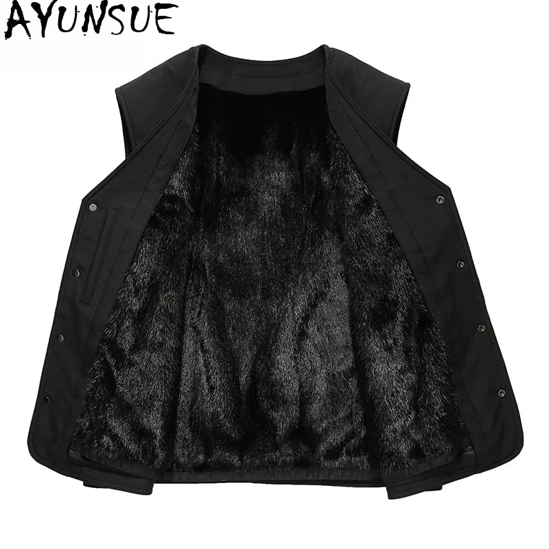AYUNSUE High-end Whole Mink Real Fur Coat Man Winter Sleeveless Waistcoat Natural Mink Fur Vest Men Clothing Warm Casual abrigo