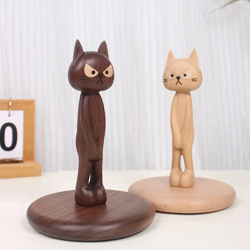 Shy cat roll paper rack No punching Solid wood roll paper rack Kitchen dining room storage rack