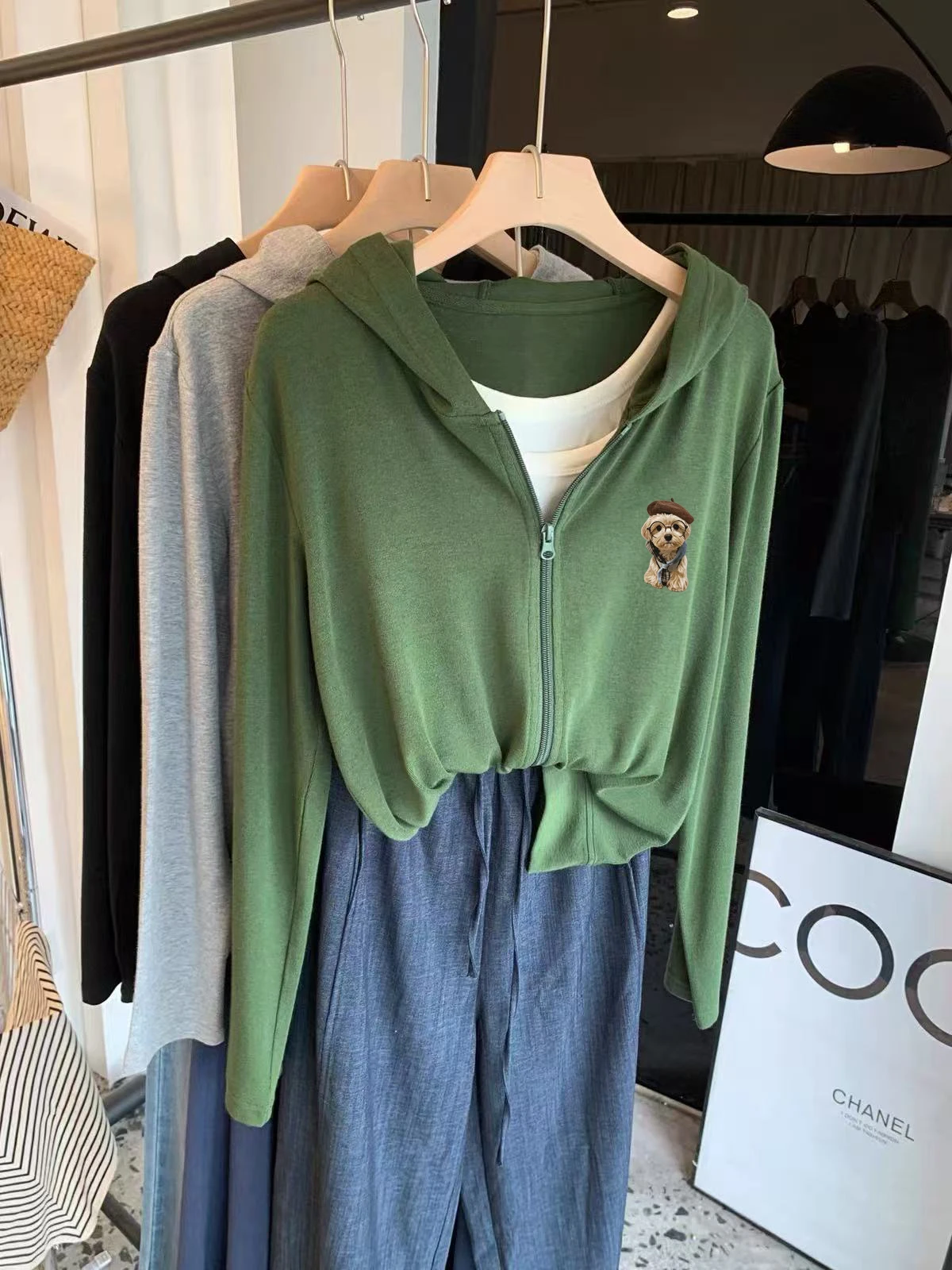 Mussel Cashmere Hoodie Women's Fashionable Double Zipper Warm Outerwear Spring Autumn Winter Korean Style Long Sleeve Shirt