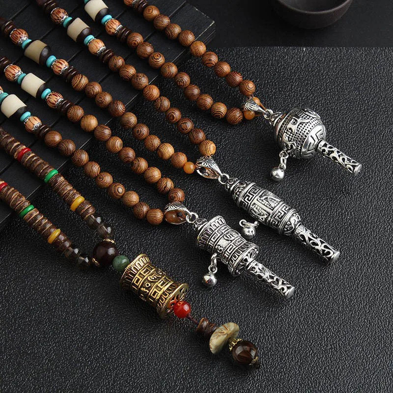 Retro Elegant Ethnic Nepali Wooden Bead Pendant Necklace Men Women Boho Vintage Long Sweater Chain Handmade Jewelry Accessories