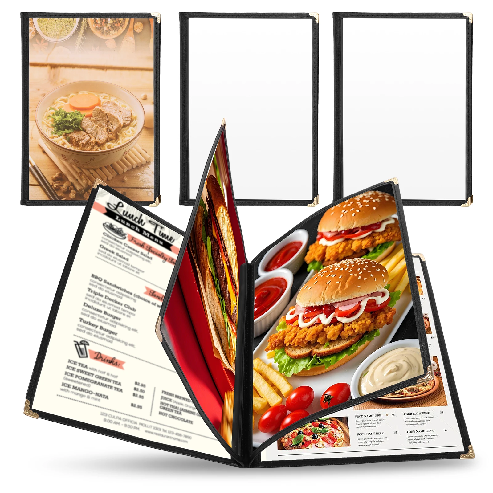 

4 Pcs PVC Transparent Menu Cover 4 Page 8 View Restaurant Menu Folder Waterproof Recipe Book Sleeve for Bar Coffee Shop Home