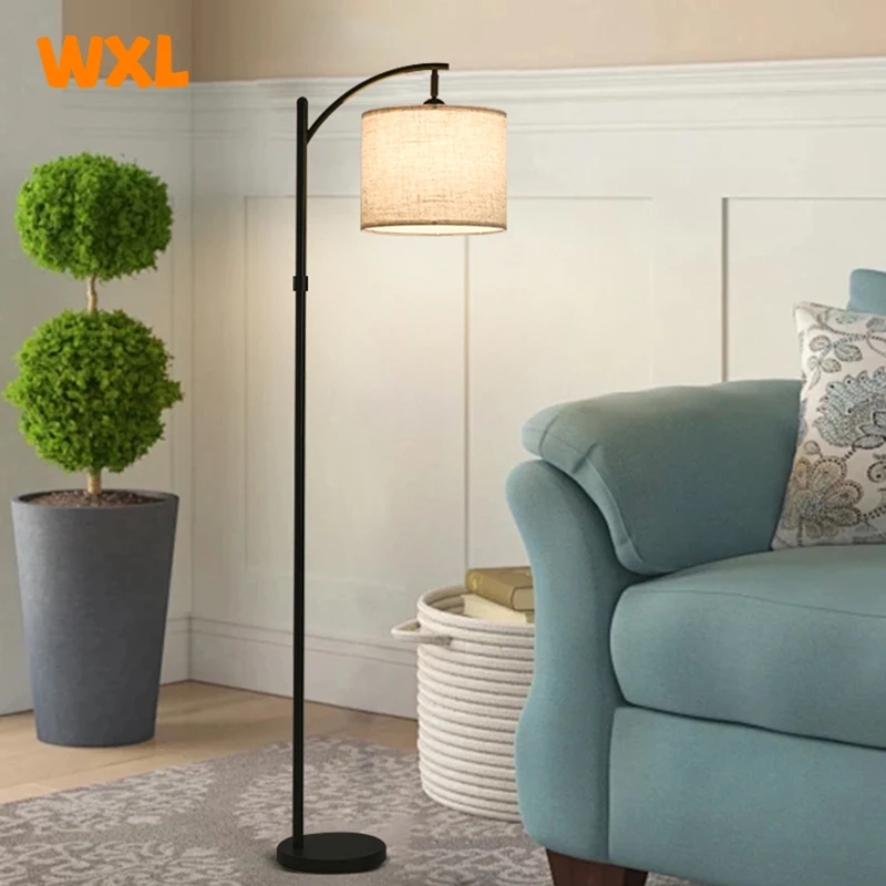 Bedroom Floor Lamp Fishing Lamp American Retro Simple Creative Study Fabric Tricolor Dimming Living Room Floor Lamp