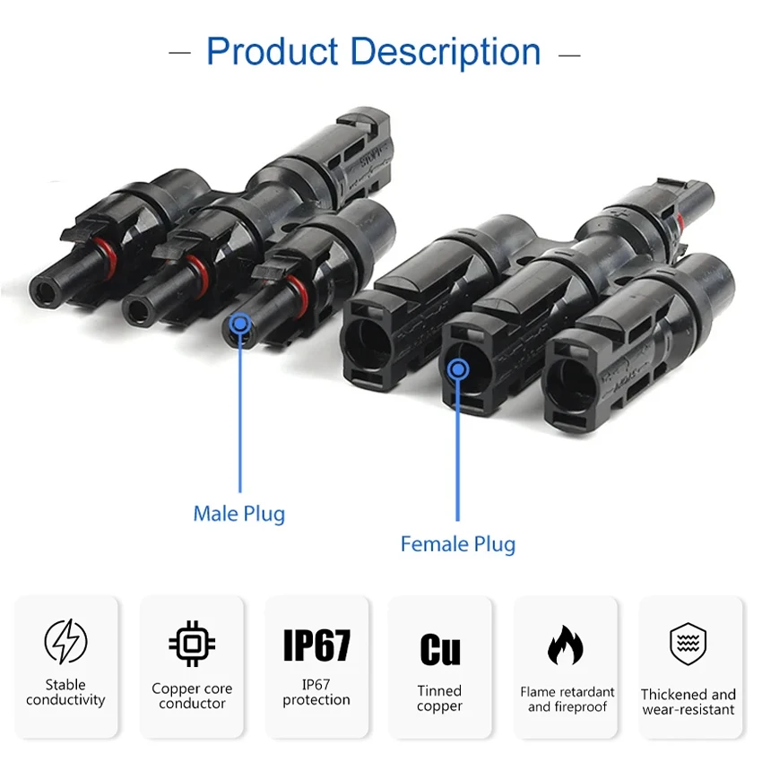 1 to 2/3/4/5/6T Solar MC Connectors For Photovoltaic Energy PV Panel Parallel Splitter Coupler Combiner IP67 1000V 1 Pair image 2