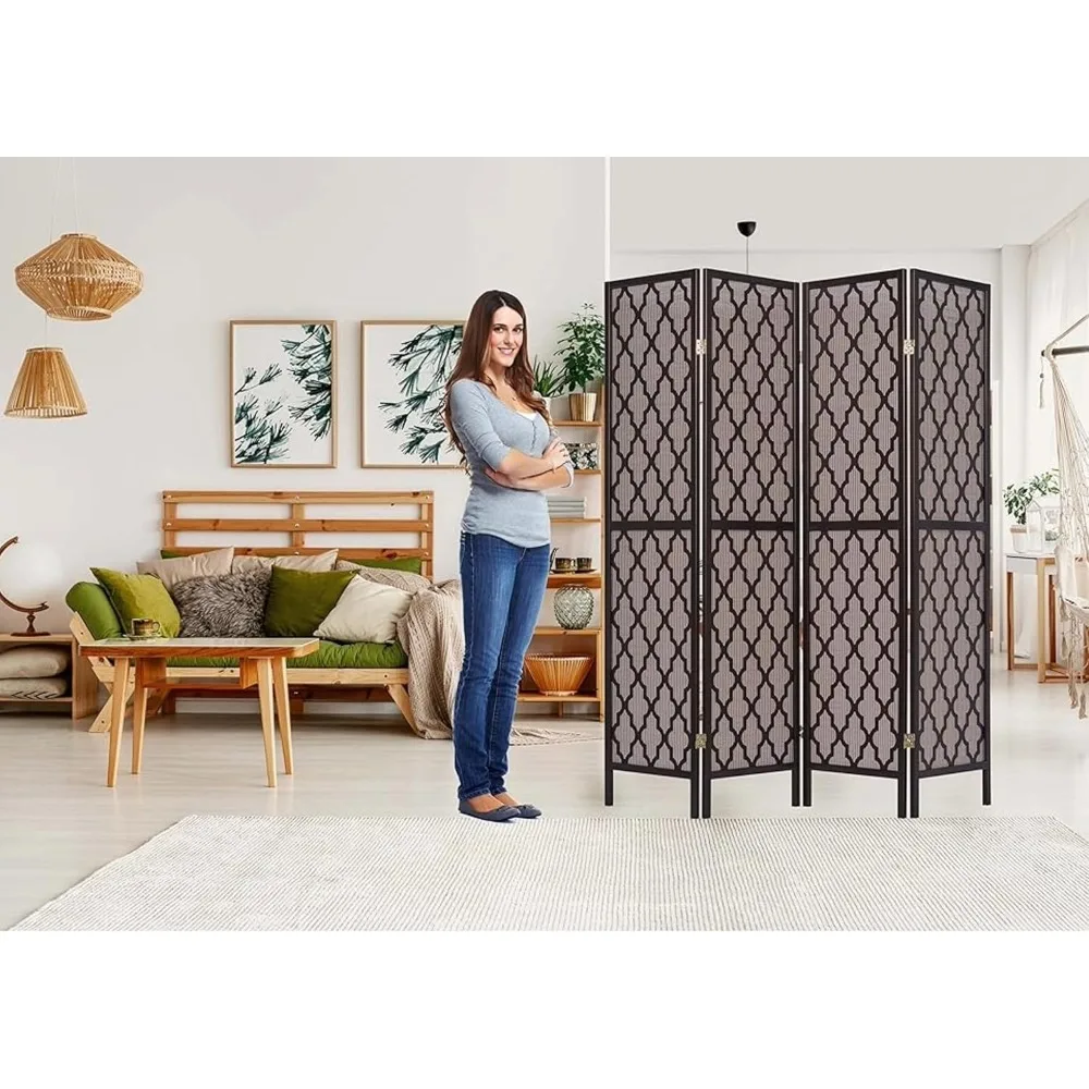 

Panels Screen Room Divider Rattan Cane Webbing Insert with Decorative Cut Outs Espresso Color 5.7ft Tall room divider