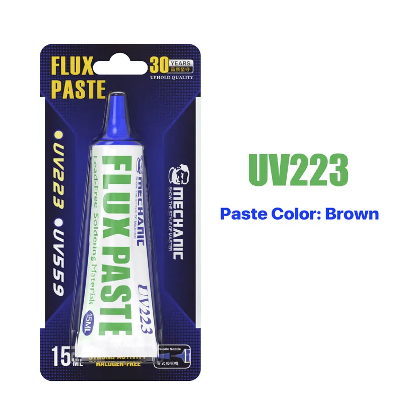 MECHANIC UV223 UV559 15ml Fluxpasta met gemiddelde activiteit, sterke vloeibaarheid voor BGA, CSP, SMD, PCB, IC, mobiele telefoon, soldeerverbindingen en reparaties