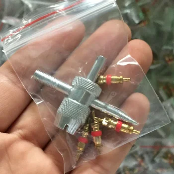 1 セット 4 ウェイ車オートバイバイクタイヤタイヤバルブ修理リムーバーツール + 4 バルブステムコア新しいオートバイアクセサリー