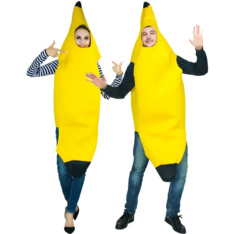 

Funny Banana Cosplay Jumpsuit Adult Halloween Dress Up Clothes Women Men Bachelor's Day Party Rave Outfit Nightclub Couple Suit