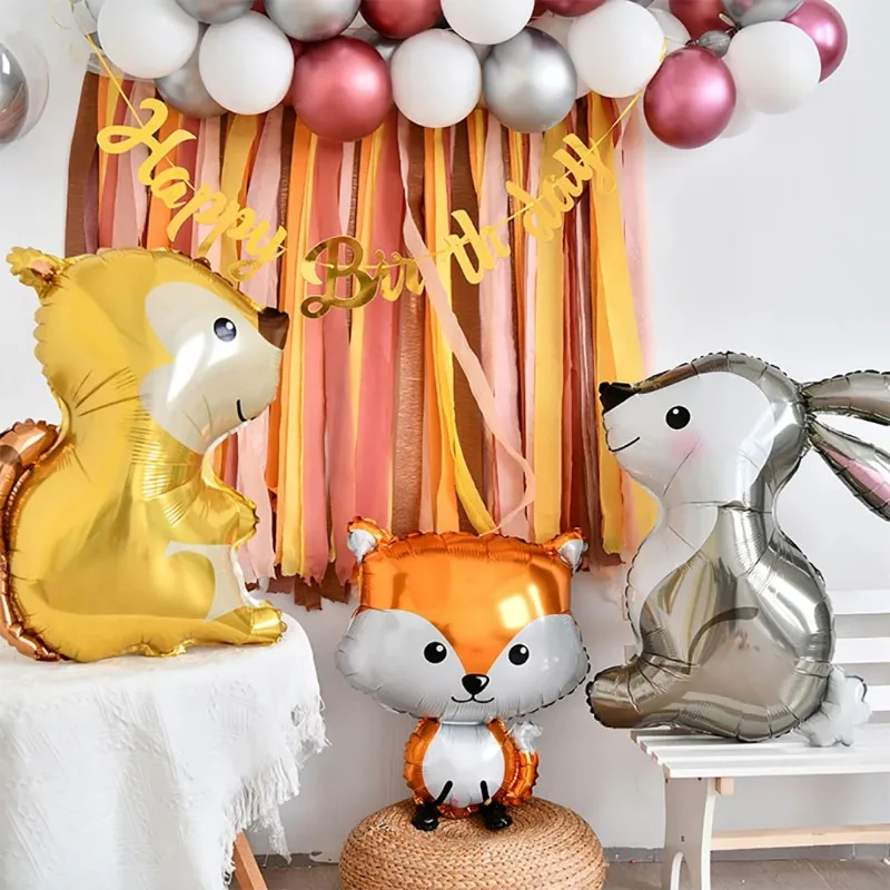 Animal Theme Foil Balloon Cute Squirrel Giraffe Elephant Leopard Fox Helium BalloonBirthday Party Decorations Kid Toy Air Globos