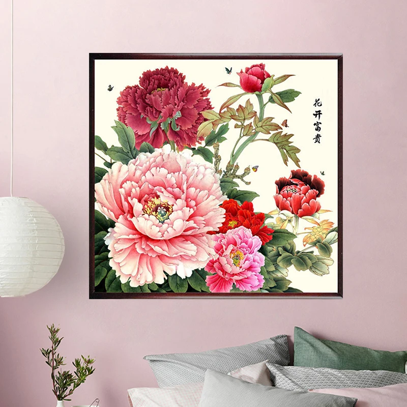 

Набор для вышивки крестом, цветы богатства, вышивка крестиком, новинка 2025 года, гостиная, спальня, большой университет, вышивка, цветок пиона, хлопок, чай