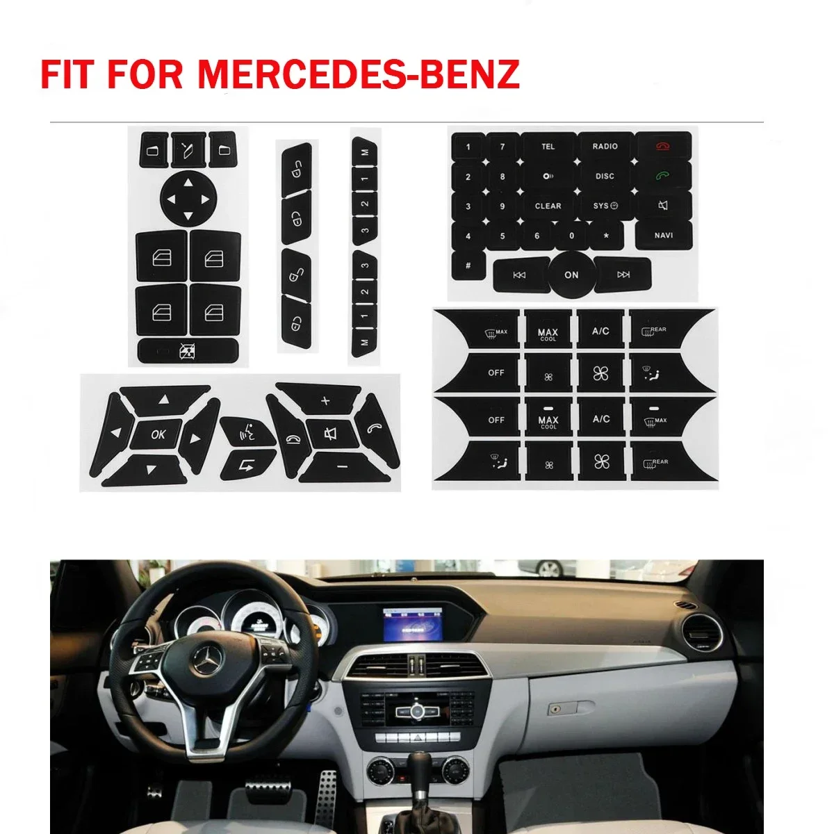 

Black Car Button Repair Sticker Decals Stickers For Mercedes For Benz W204 W207 W172 W212 W218 GLK350 C Class CLS C218 SLK