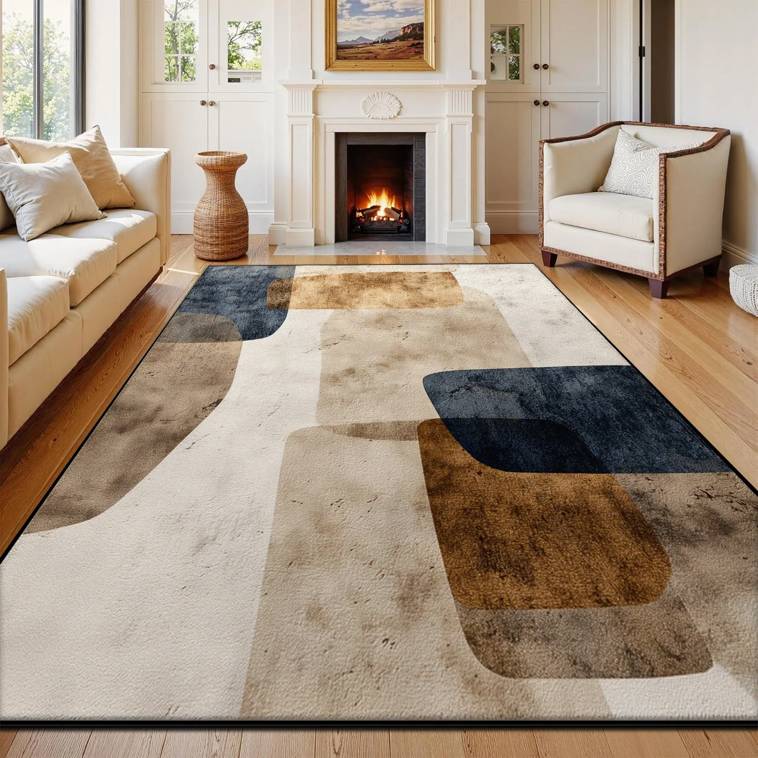 Nordic Abstract Style Living Room Sofa Carpet Non-slip Decoration Bedroom Rug Machine Washable Soft Fluffy Cloakroom Floor Mats