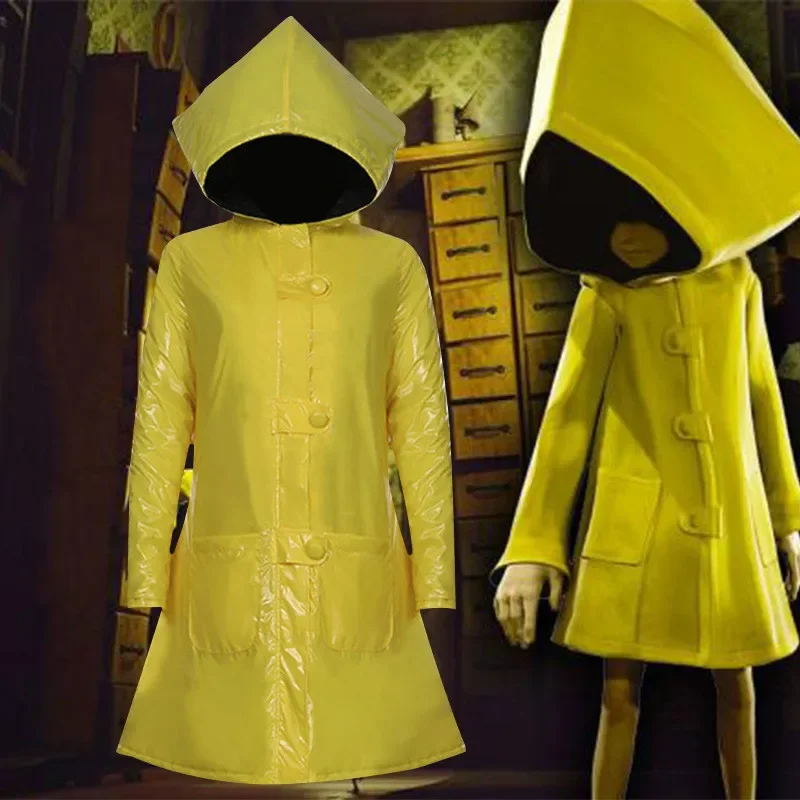 S-2XL Game Cosplay Little Nightmares 2 Six Costume Halloween Party Yellow Hooded Coat Halloween Horror Role Playing