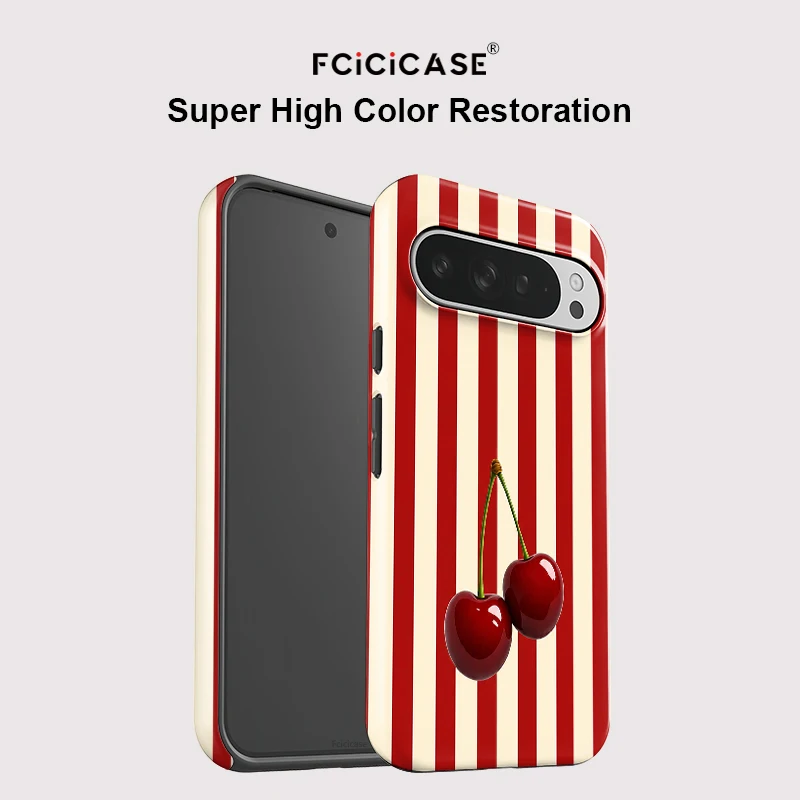 Fcicicase Cherry Stripe Pattern Phone Case For Google Pixel 10A 9 10 Pro 9 10 Pro XL 8 8A 7A Shockproof Matte Acrylic Cover view 3