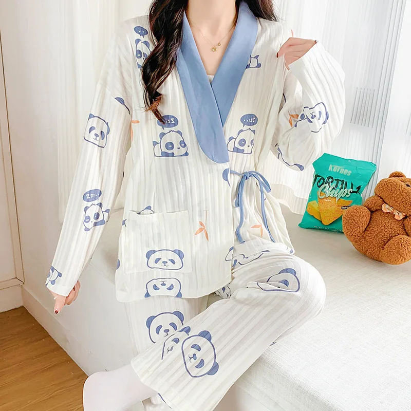 

Nursing Nightgown Maternity Pajamas Pregnancy sleepwear Korean Cotton Kimono maternity wear Breastfeeding Clothes Homewear