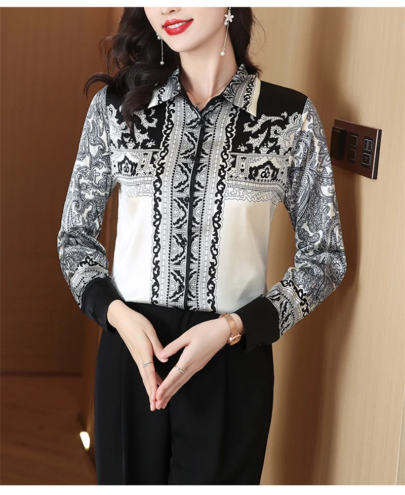 FANIECES S-4XL Spring Silk Shirt Fashion Satin Long Sleeve Blouse Vintage Women\'s Elegant Blouses OL Tops Female Clothing 6830