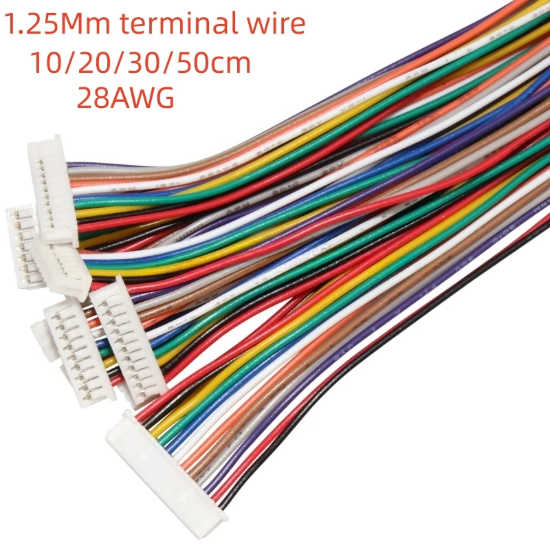 

10PCS 1.25Mm terminal cable, pitch 1.25mm 28awg single head double head color electronic cable 2P-12P