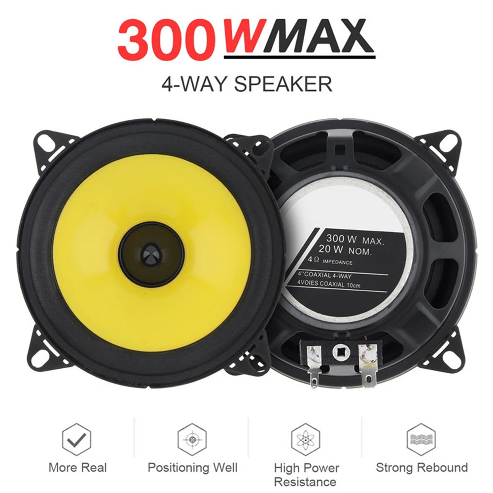 Pair 4in Car Coaxial Speaker 300W HIFI Coaxial Speaker 89dB Sensitivity Auto Music Stereo Universal Full Range Frequency Speaker