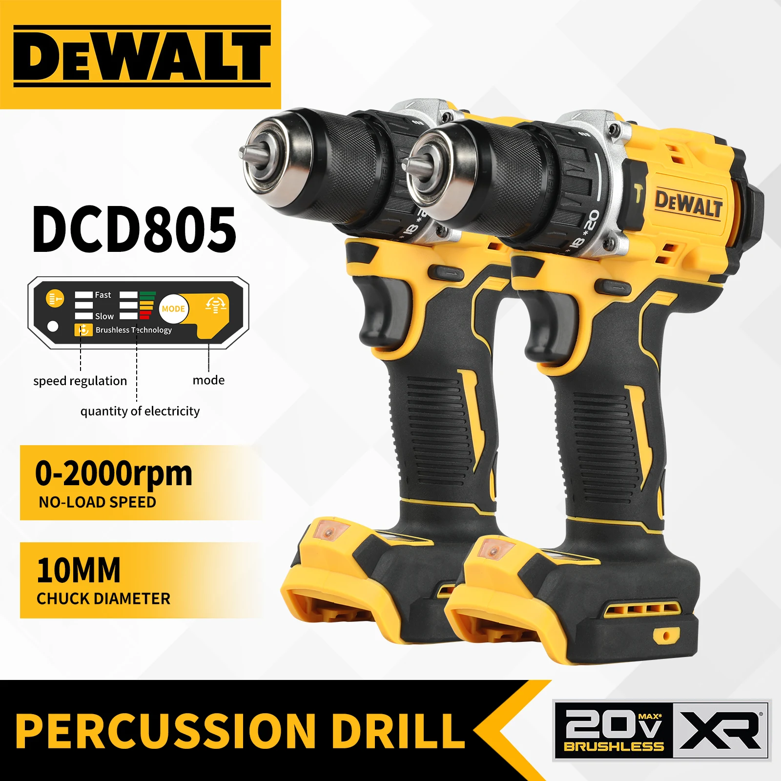 

DEWALT DCD805 Brushless Cordless Impact Drill 20V Lithium Battery Variable Speed Compact Electric Screwdriver Power Tool