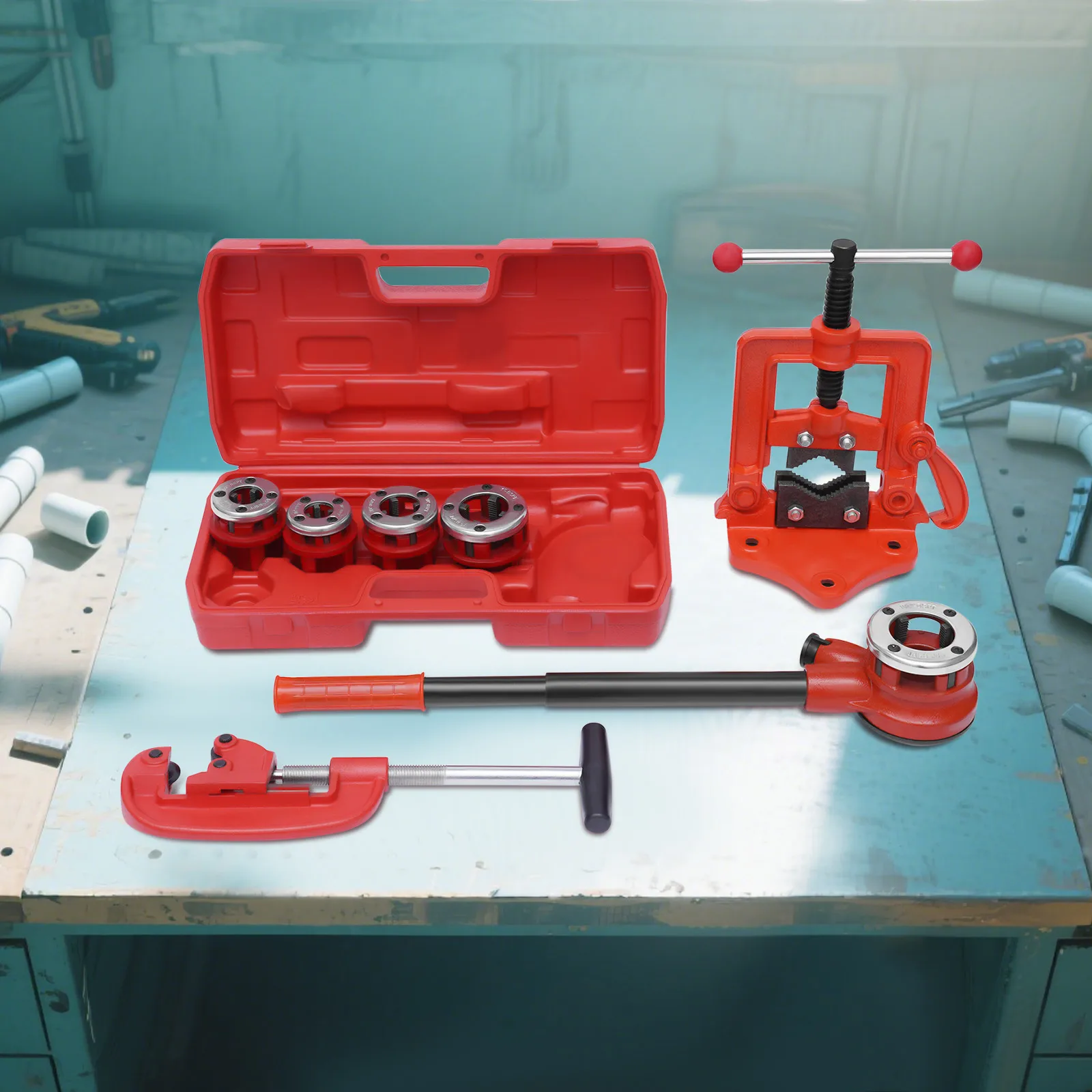 มือถือท่อ Threader RATCHET ประเภทชุด 5 Dies ชุดแบบพกพาเครื่องตัดท่อประปาเครื่องมือพกพา 3/8 '', 1/2'', 3/4''