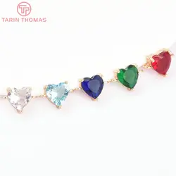 (8410) 6PCS 11x8MM 24K Gold Color Brass with Zircon Heart Shaped Double Hole Pendants High Quality DIY Jewelry Making Findings