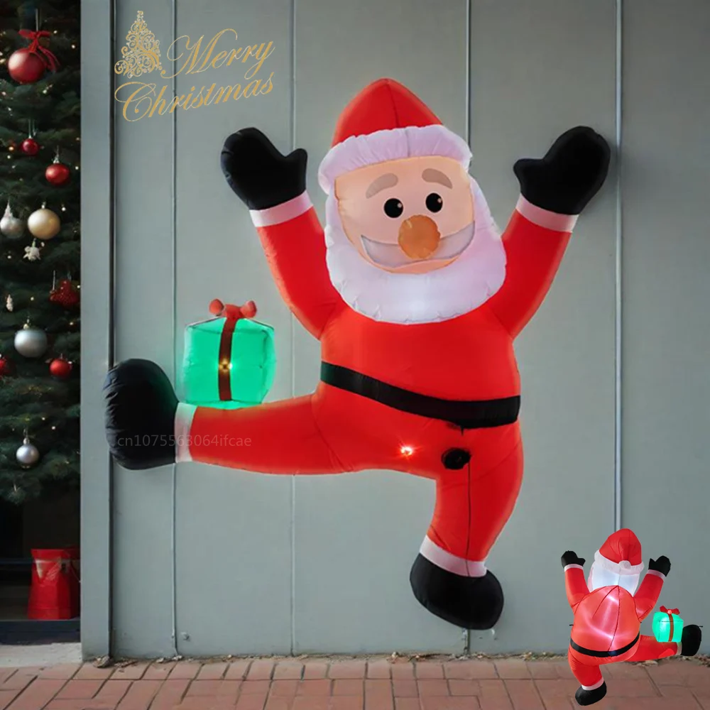 1.8M/6FT 크리스마스 등반 풍선 산타 클로스 내장 LED 조명 앉아 산타 그린 가방 크리스마스 장식 마당 카페 야외 소품