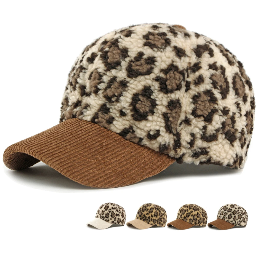 

HT5002 Baseball Cap New Lamb Fleece Winter Cap for Men Women Leopard Thick Warm Adjustable Snapback Cap Male Female Baseball Hat