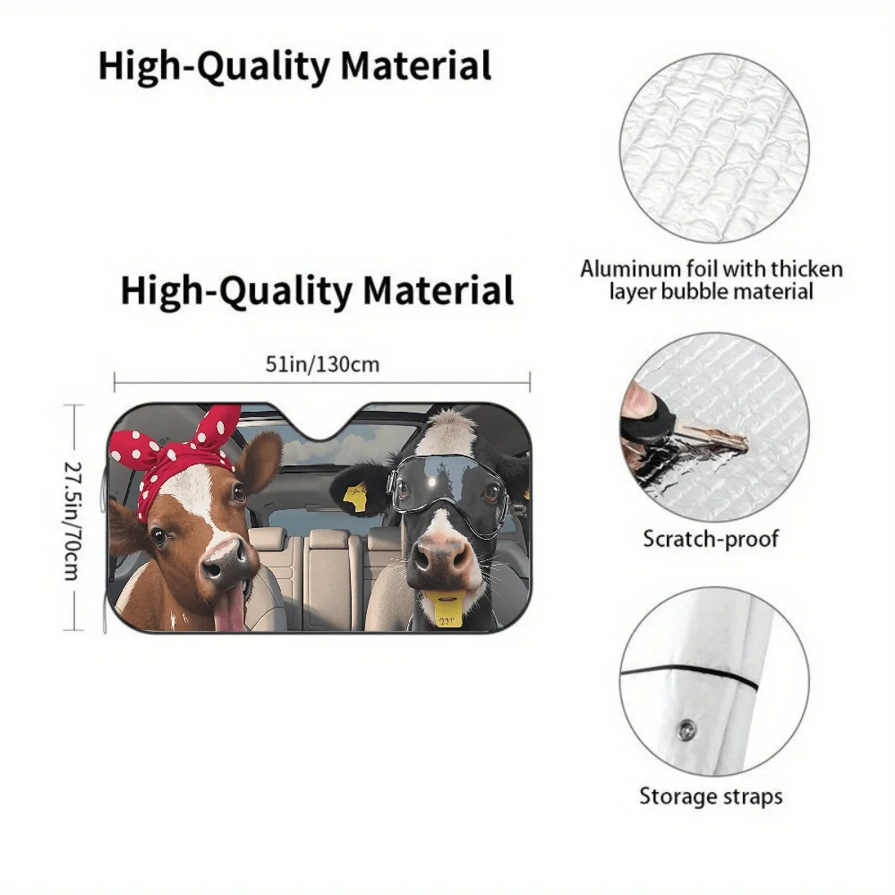 1pc 2D FLAT PRINTING Couple Of Cows Sitting In The Back Seat Of A Car Car Auto Sunshades Car Sunshade, Front Window Sun Cover Fo