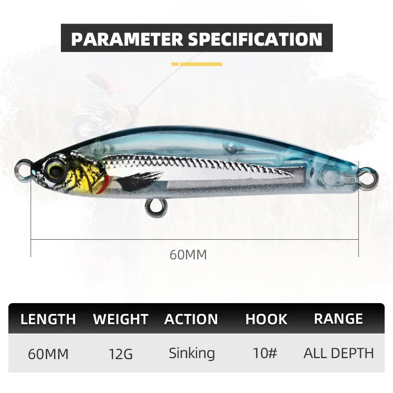 BLUX EXILE Sinking Gravity Pencil Heavy Stick Fishing Lure 60MM 12G Saltwater Lipless Minnow Wobbler Hard Plastic Bait